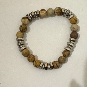 Natural Stone and Silver Beaded Bracelet
